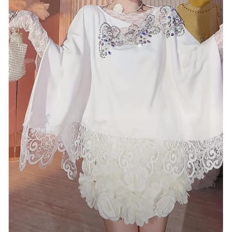 【崔】朝日宫灯 新中式民族风蕾丝花边重工钻闪慵懒风披肩斗篷11558