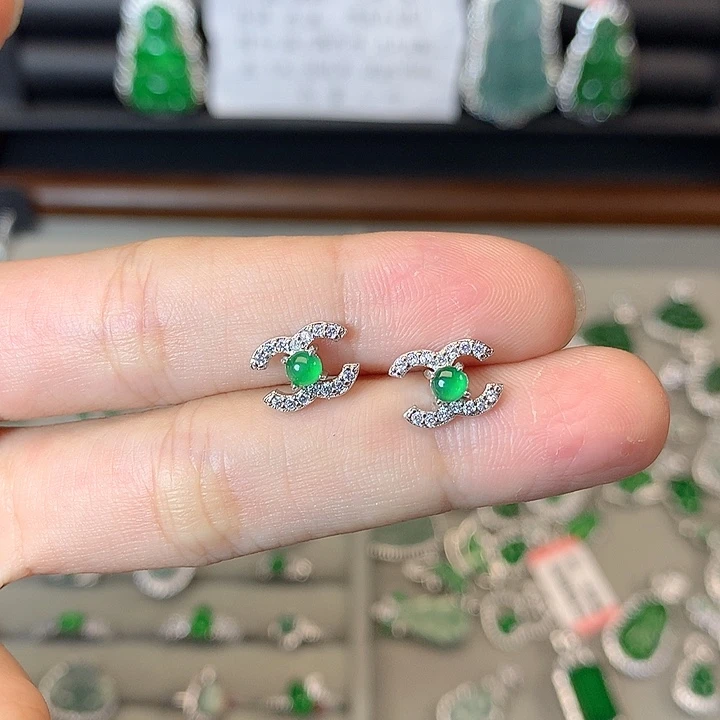 翡翠未镶嵌耳饰耳钉