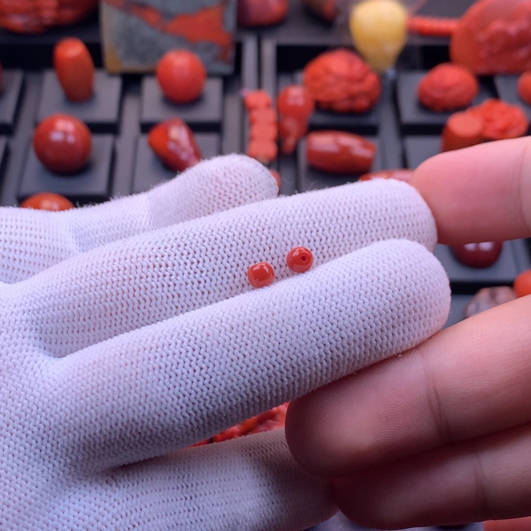 南红玛瑙未镶嵌川料原矿满色满肉老型对珠4mm+