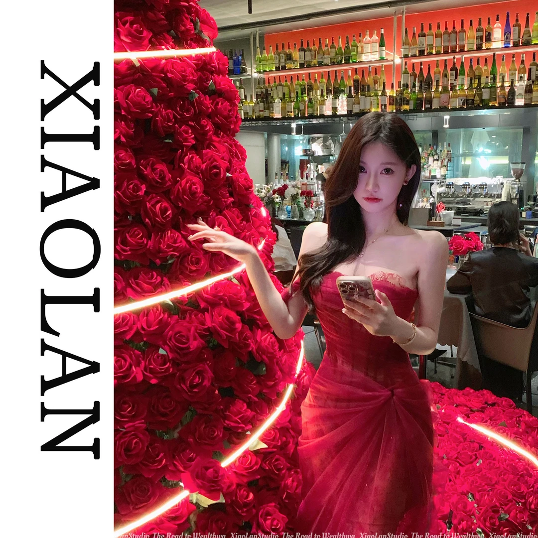 小岚同学【圣诞玫瑰】【不可机洗】气质性感设计感高端抹胸吊带连衣裙