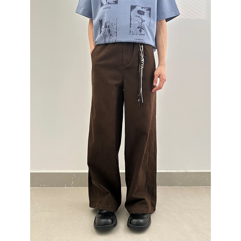 LR MADE 裤侧弧形破缝 哑光铆钉 洗旧褪色 直筒纯棉长裤