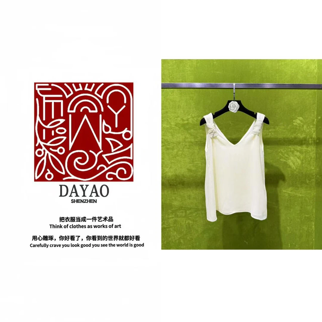 「DAYAO」2025夏季新款舒适百搭扭结简约纯色无袖V领吊带 WYS25617