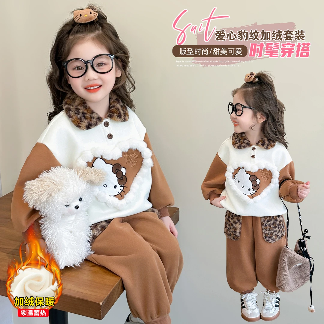 女童套装加绒加厚儿童秋冬装2025新款女宝洋气时髦polo卫衣两件套