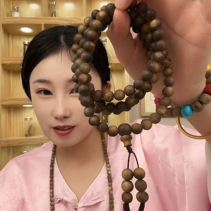 沉香手串海南沉香绿棋0.8圆珠多圈多样性发一