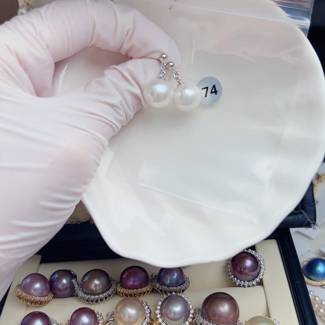 银S925镶嵌淡水珍珠耳饰