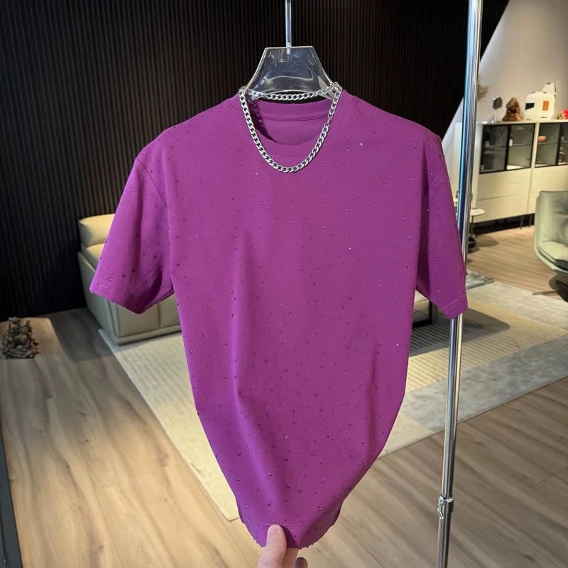 蕴格 2024新款满天星烫钻水洗宽松圆领短袖t恤男夏季百搭休闲品质