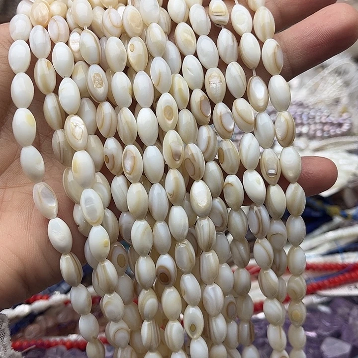 玛瑙/玉髓未镶嵌珠宝半成品一条6/10mm左右花贝壳米珠