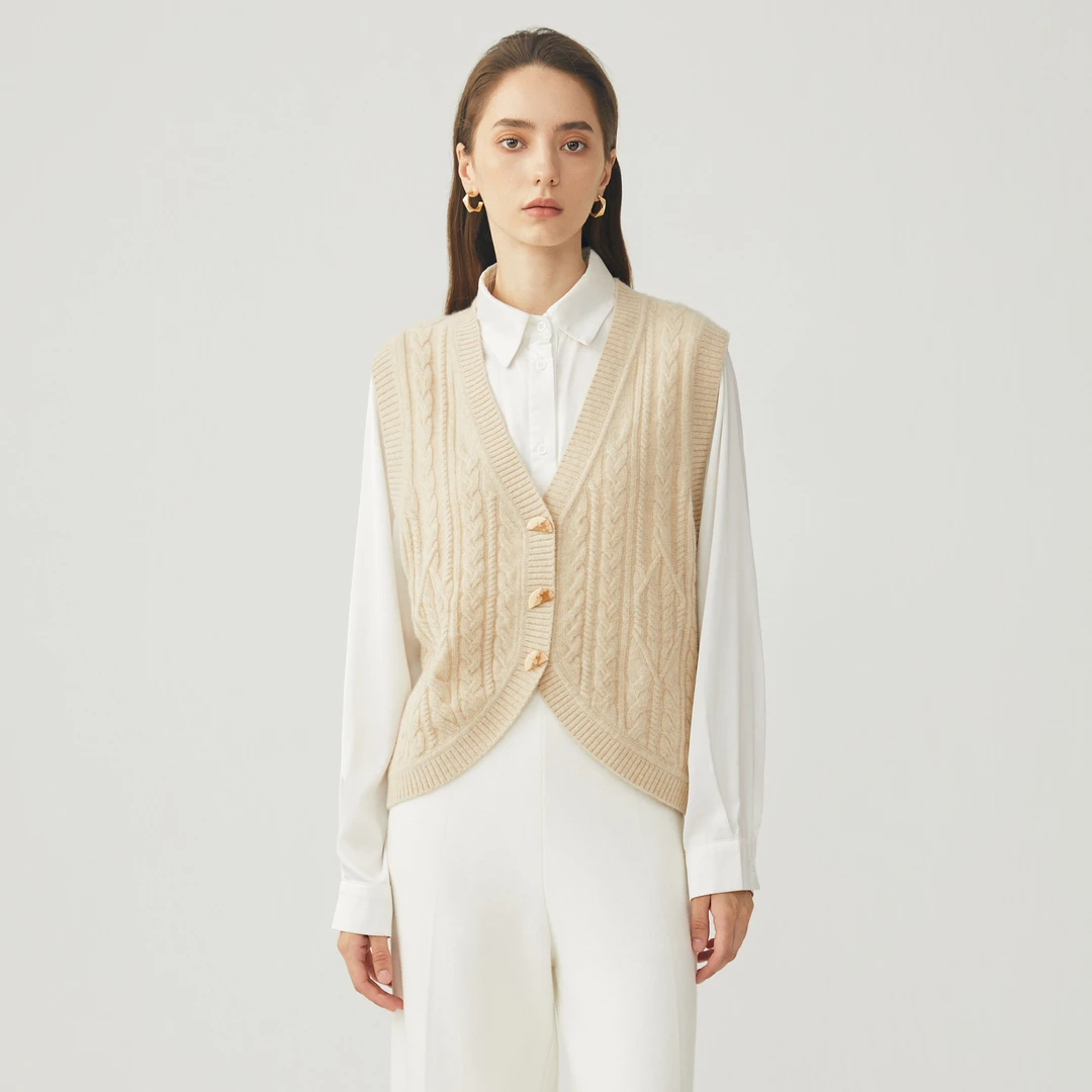 King Deer/鹿王万物皆可搭24针织宽松V领羊绒开衫L804160