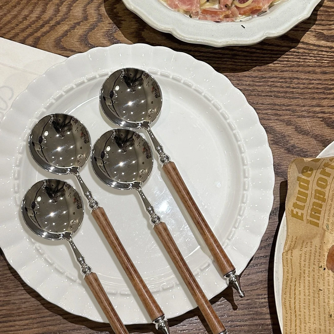 不锈钢西餐勺复古汤勺家用欧式加厚长柄勺主餐勺吃饭喝汤调羹大勺