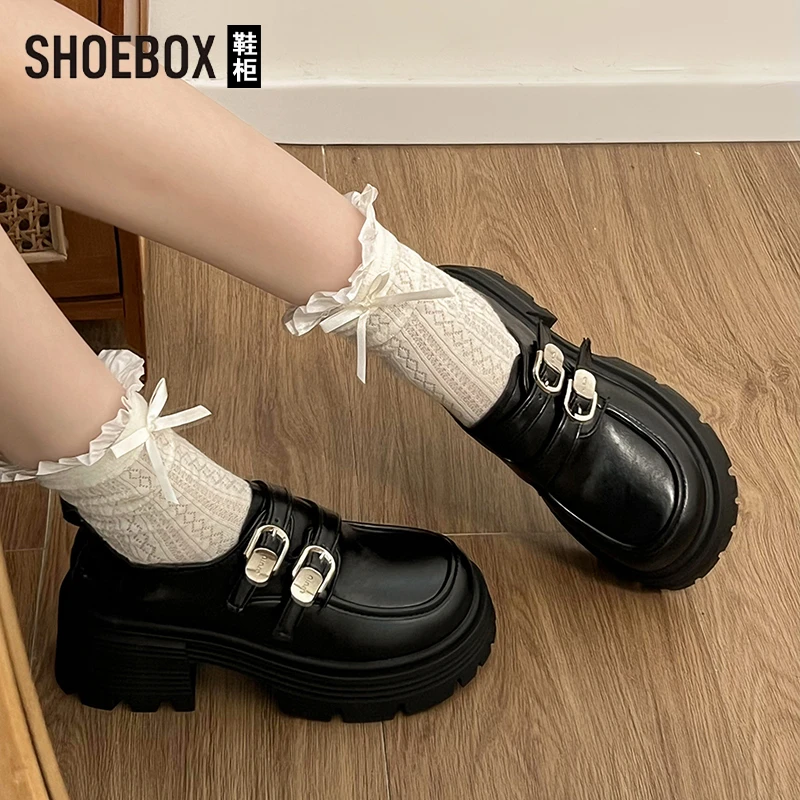 达芙妮集团旗下大头黑色小皮鞋女2025新款春复古英伦风配裙子单鞋