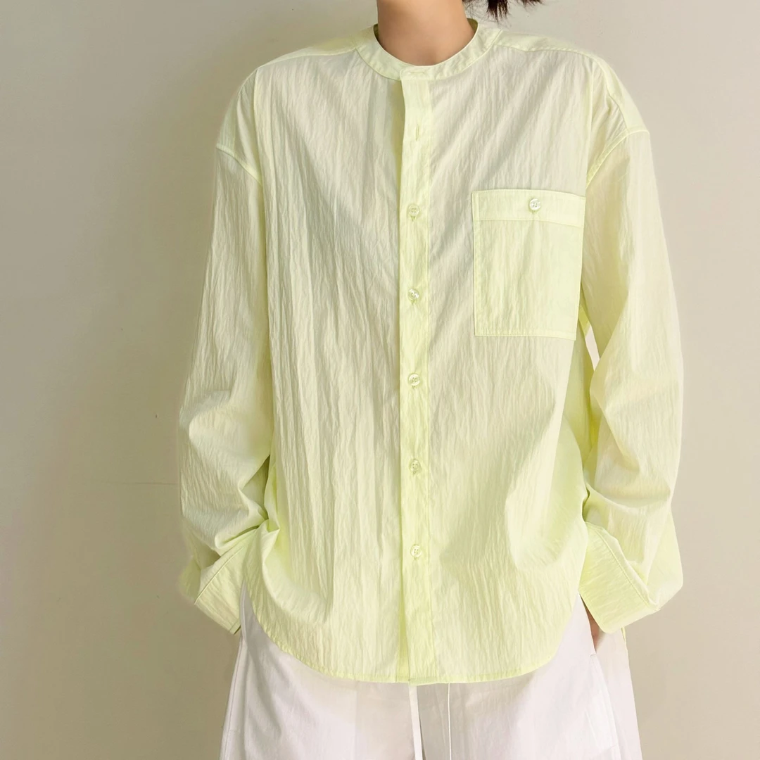 【塔鹿蕾】25年早春薄款百搭上衣圆领宽松长袖褶皱衬衣衬衫A325