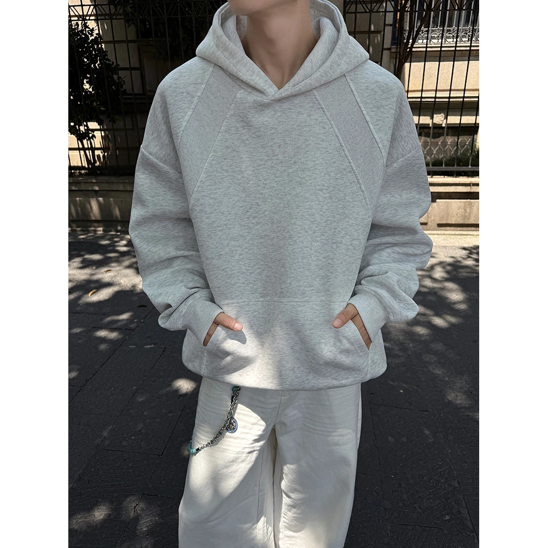 美式复古解构拼接重磅连帽卫衣男款秋季大码宽松百搭套头帽衫外套