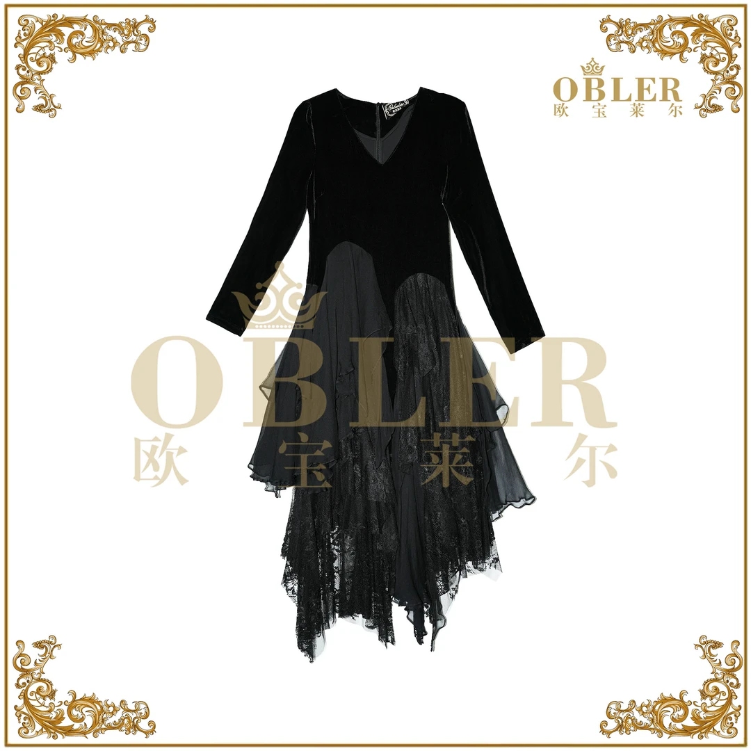 【欧宝莱尔】2025新款丝绒时尚气质连衣裙305-24540