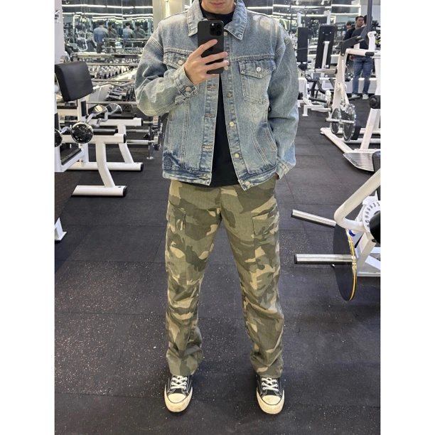 美式复古迷彩工装裤直筒微宽松磨毛立体裁剪休闲百搭长裤男生裤子