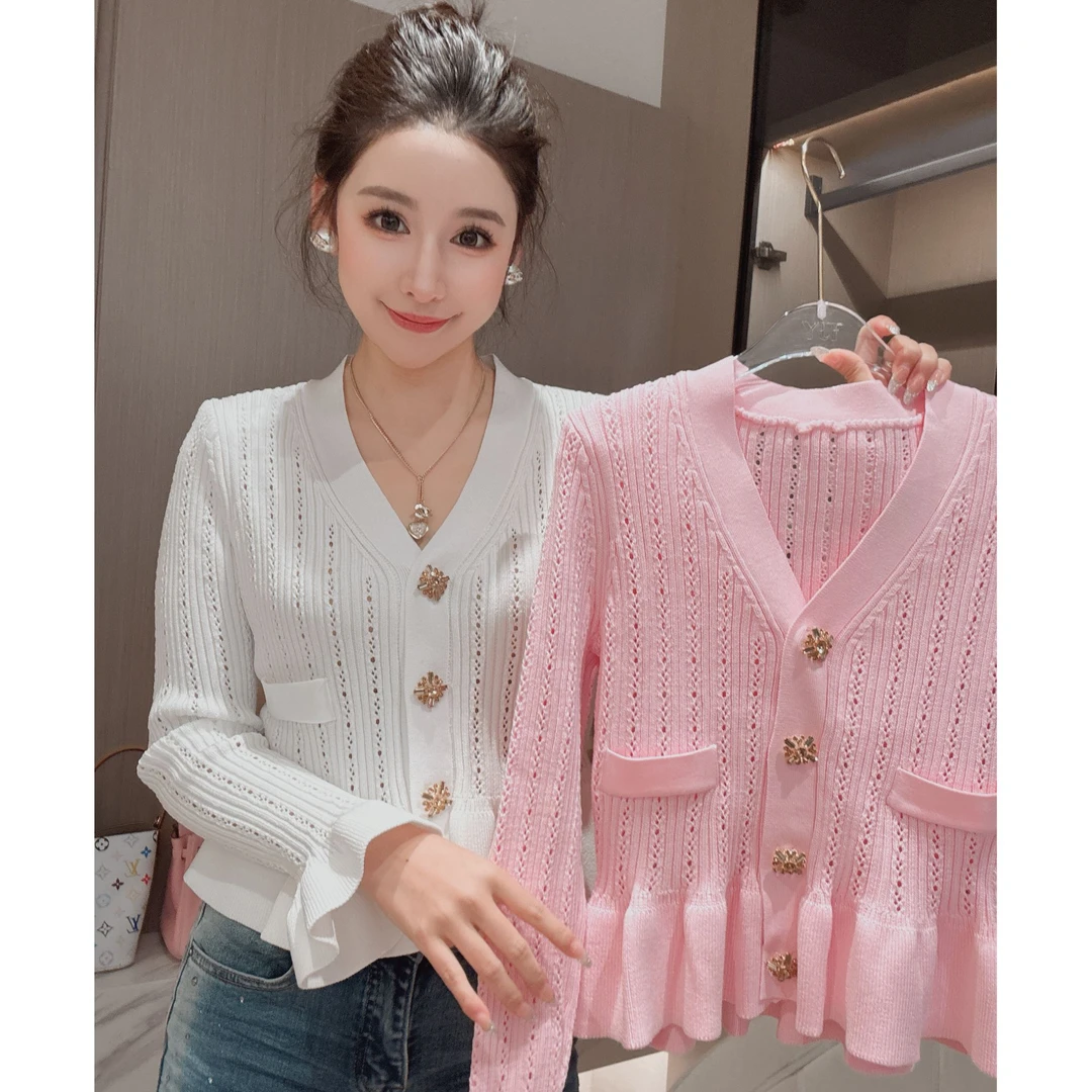 温柔风金属扣针织开衫小香风针织衫长袖女装洋气