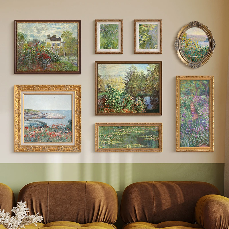 高级感法式复古客厅沙发背景墙面装饰画美式餐厅卧室挂画莫奈花园