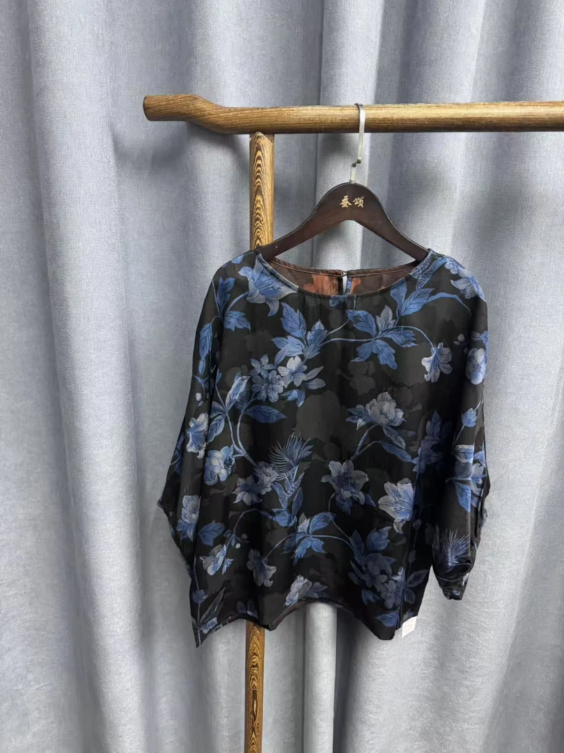 （瑕疵）新款时尚休闲香云纱圆领上衣z505