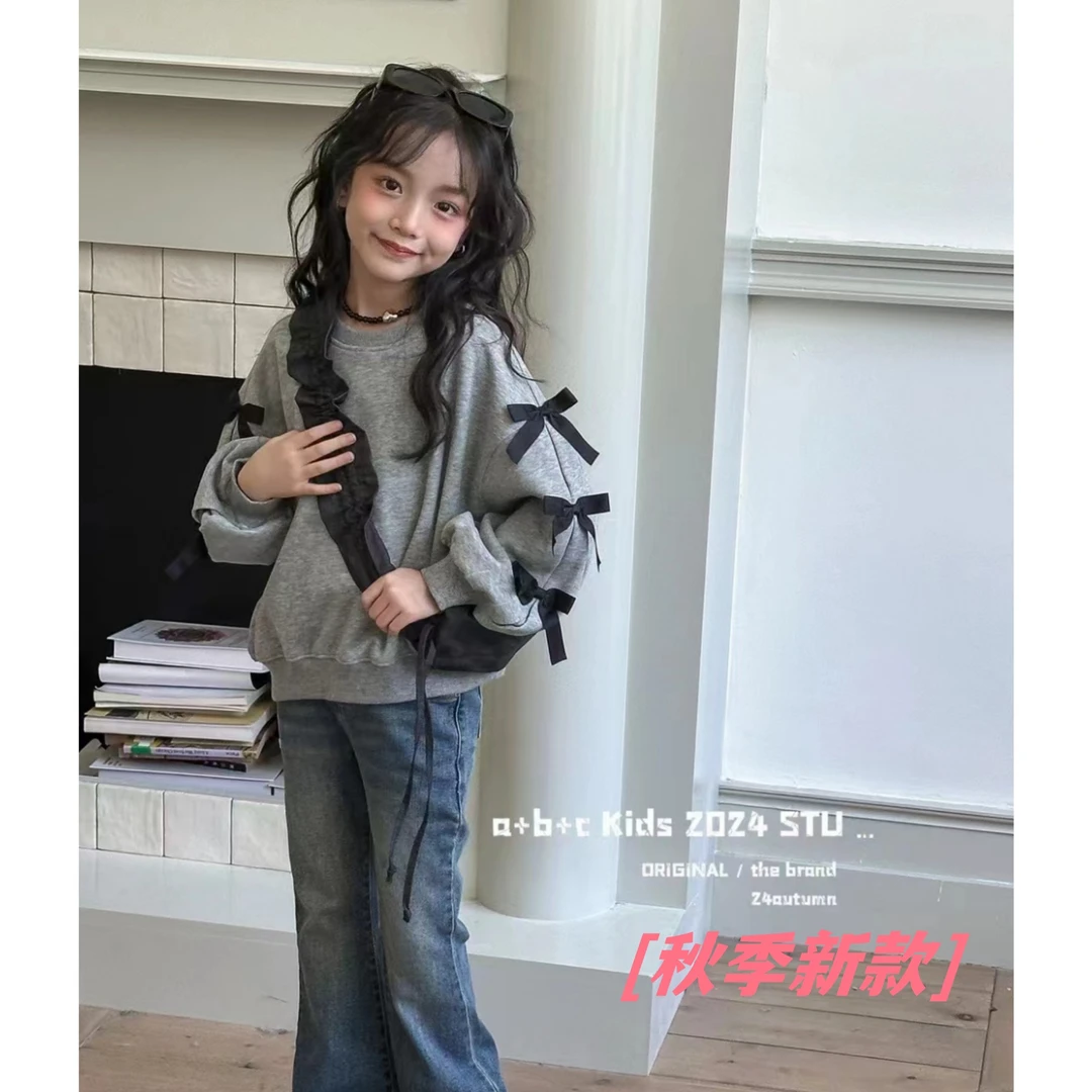 春秋季中大童女童牛仔喇叭裤时尚时尚洋气
