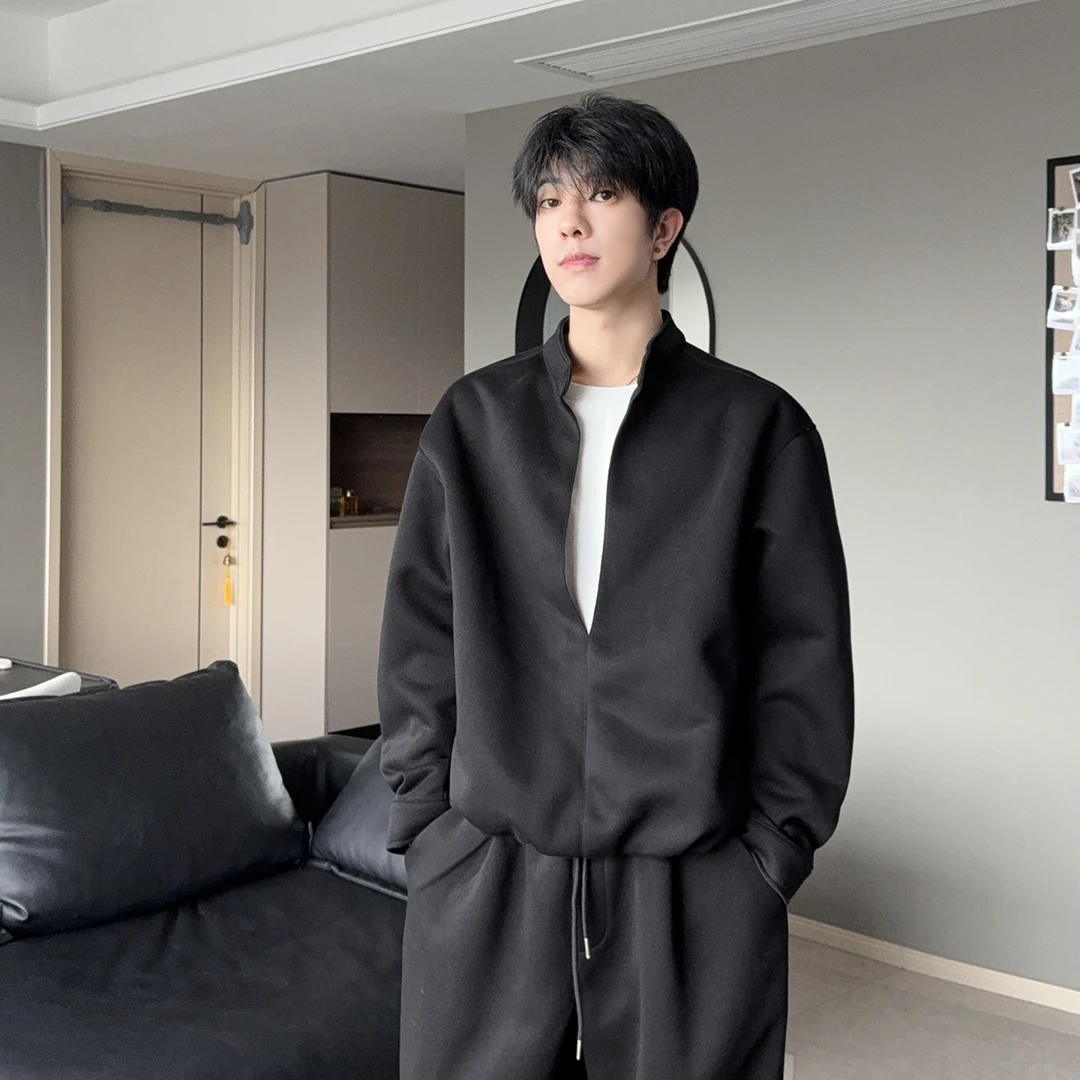 重磅加厚假两件卫衣卫裤休闲运动套装男立领潮流潮宽松秋冬