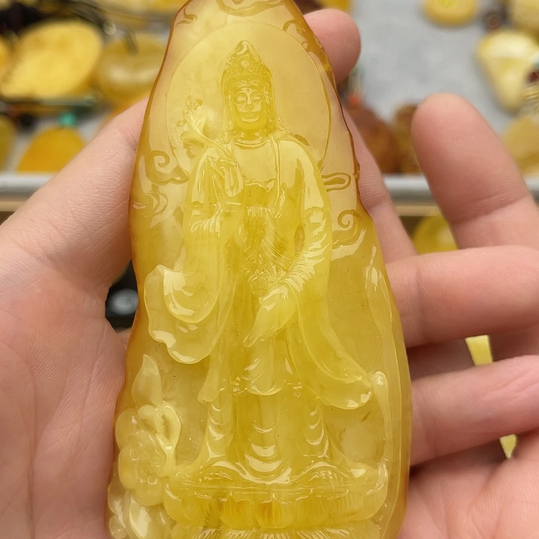 裸石琥珀未镶嵌蜜蜡雕刻观音鸽
