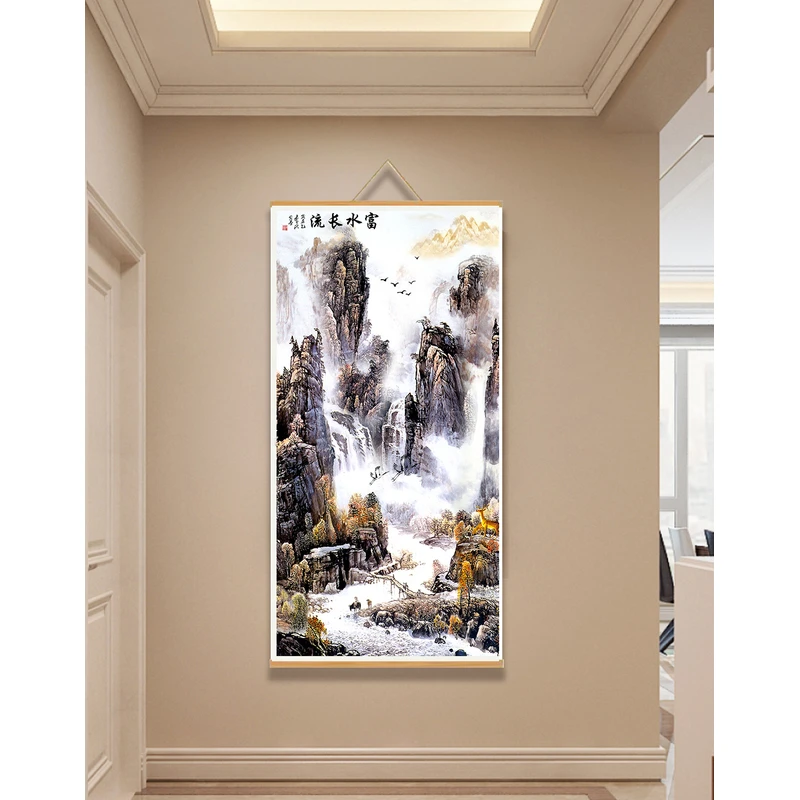 【76富水长流】60x120cm现代简约挂轴装饰画办公室家居装饰画