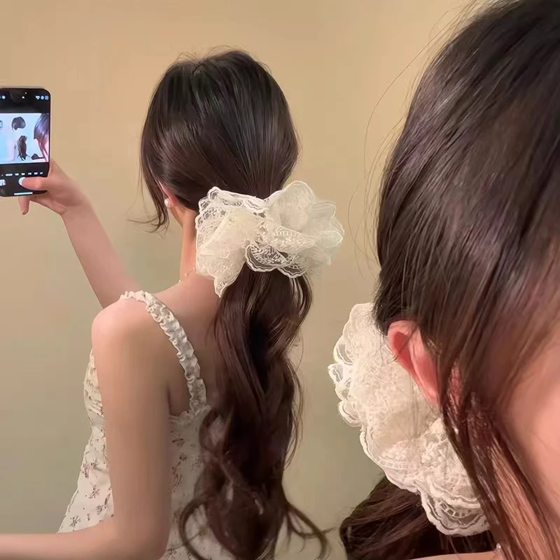 蕾丝少女～双层裙摆蕾丝发圈高级感气质发饰低马尾头绳甜美大肠圈