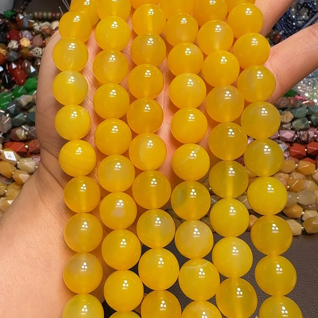 玛瑙/玉髓未镶嵌珠宝半成品透色黄玛瑙鸡油黄一条14mm