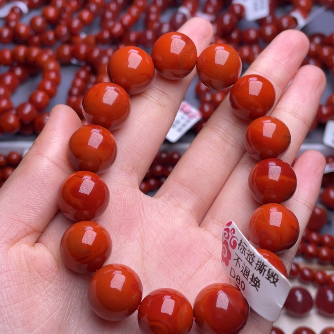 南红玛瑙未镶嵌其他14➕收藏级瓦西柿子红双色满肉手串