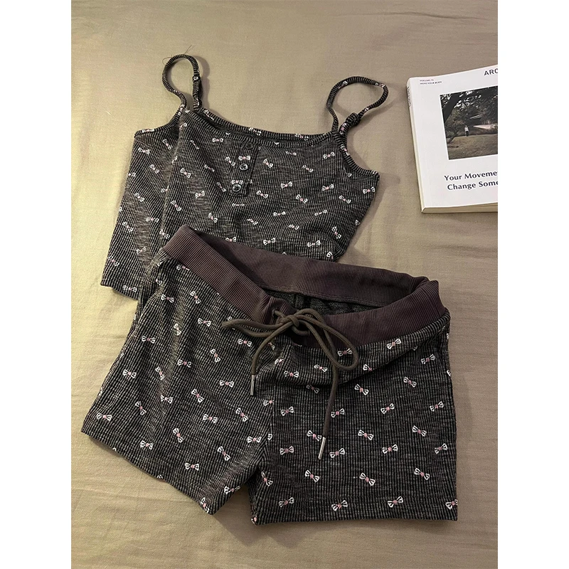 【复古蝴蝶结】韩系甜美休闲睡衣女夏季新款吊带短裤外穿家居服套装