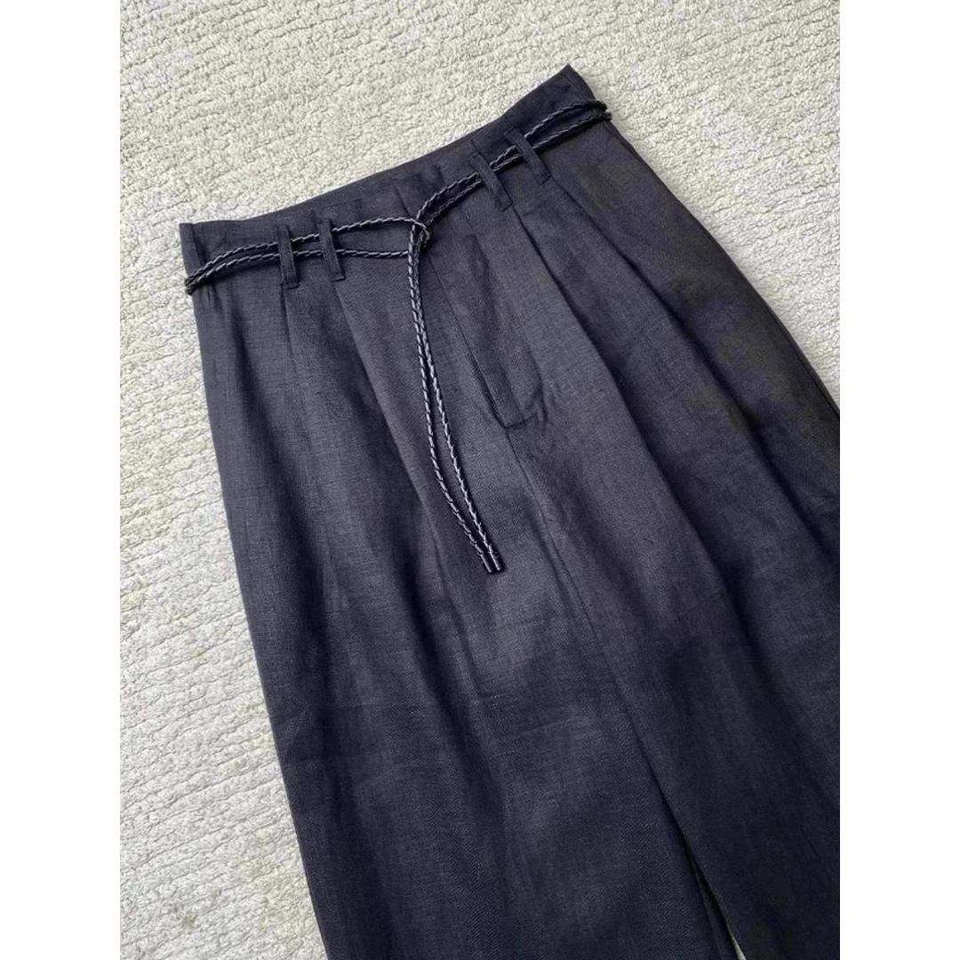 La Chapelle/拉夏贝尔推荐！老钱风松弛感亚麻阔腿裤抽绳绑带裤