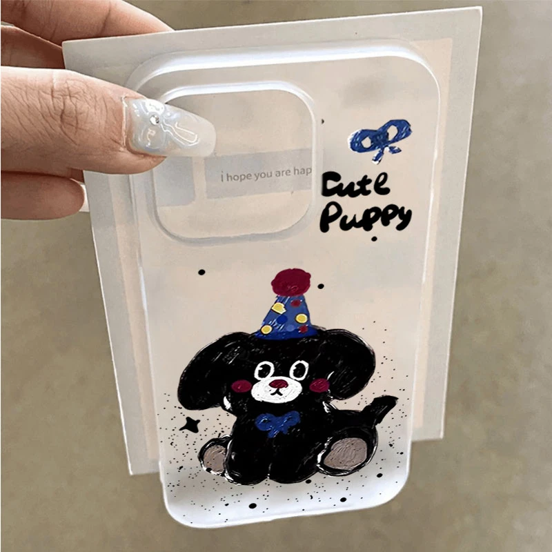 彩帽小狗狗适用iphone16promax苹果15手机壳14PLUS软13幻影12防摔