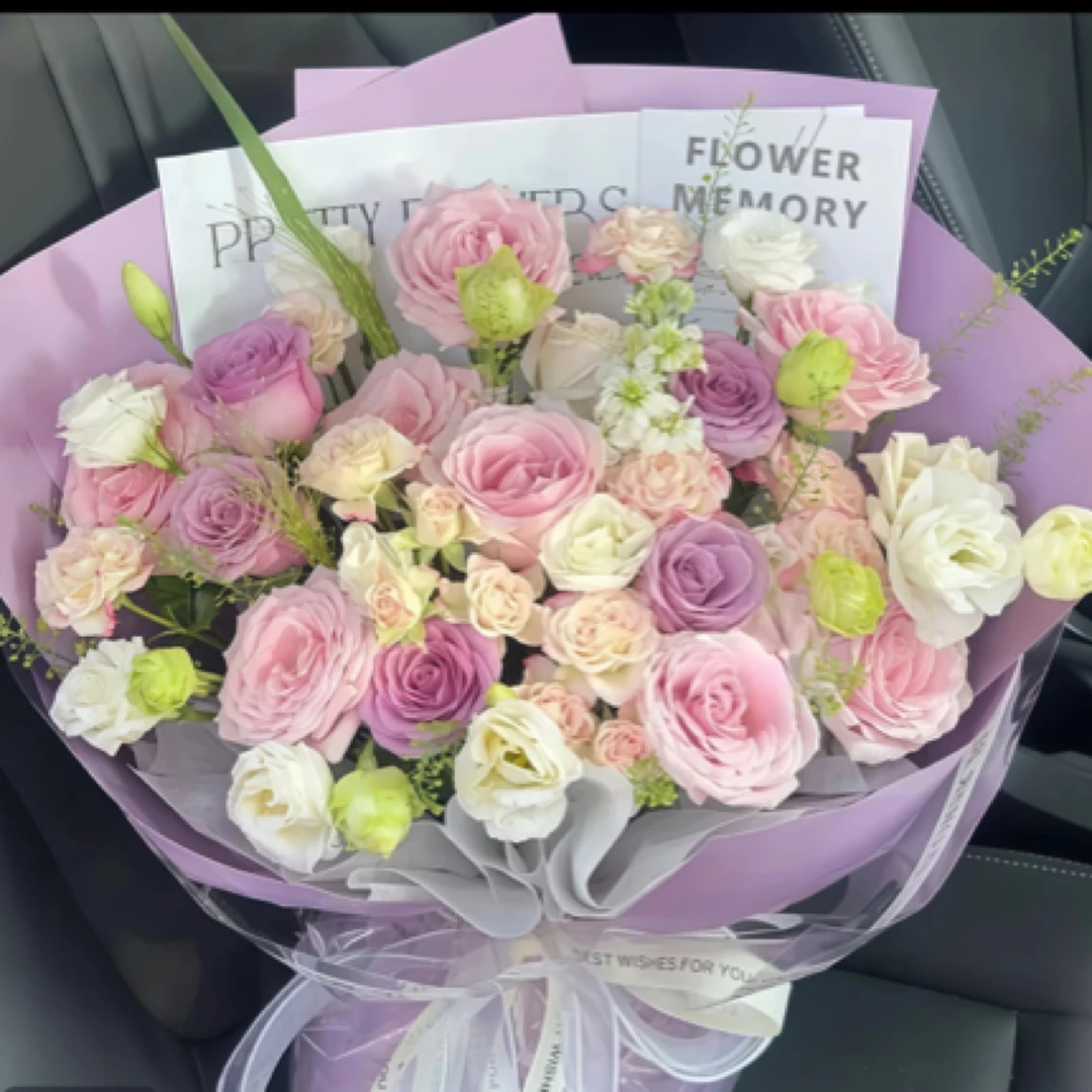 爱人专属「11支紫玫瑰粉玫瑰混搭折射泡泡洋桔梗」