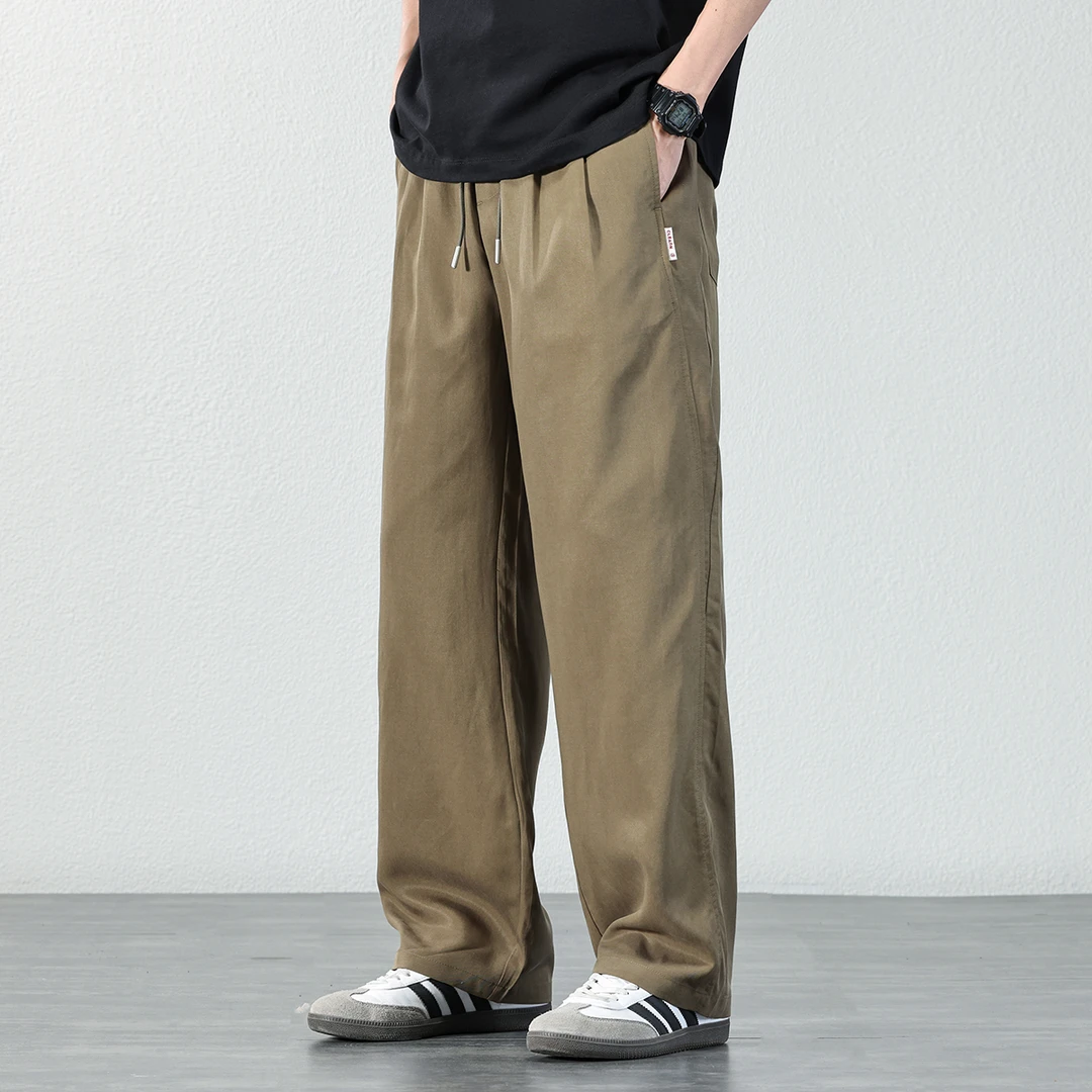 2025夏季新款莱赛尔休闲裤男士宽松阔腿轻薄透气垂感百搭直筒长裤