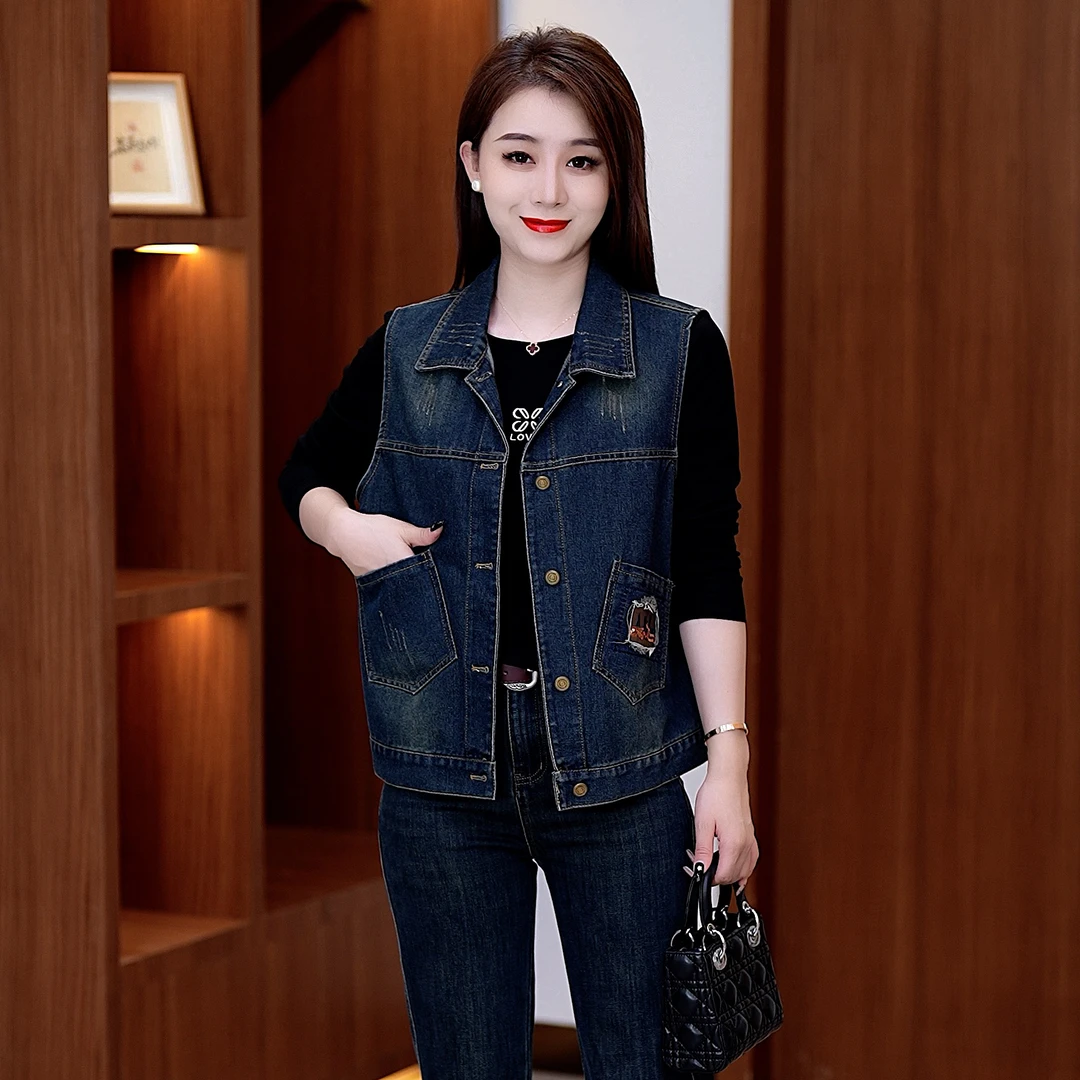 【复古牛仔马甲】春秋时髦简约慵懒松弛水洗软牛仔马夹复古马甲外套