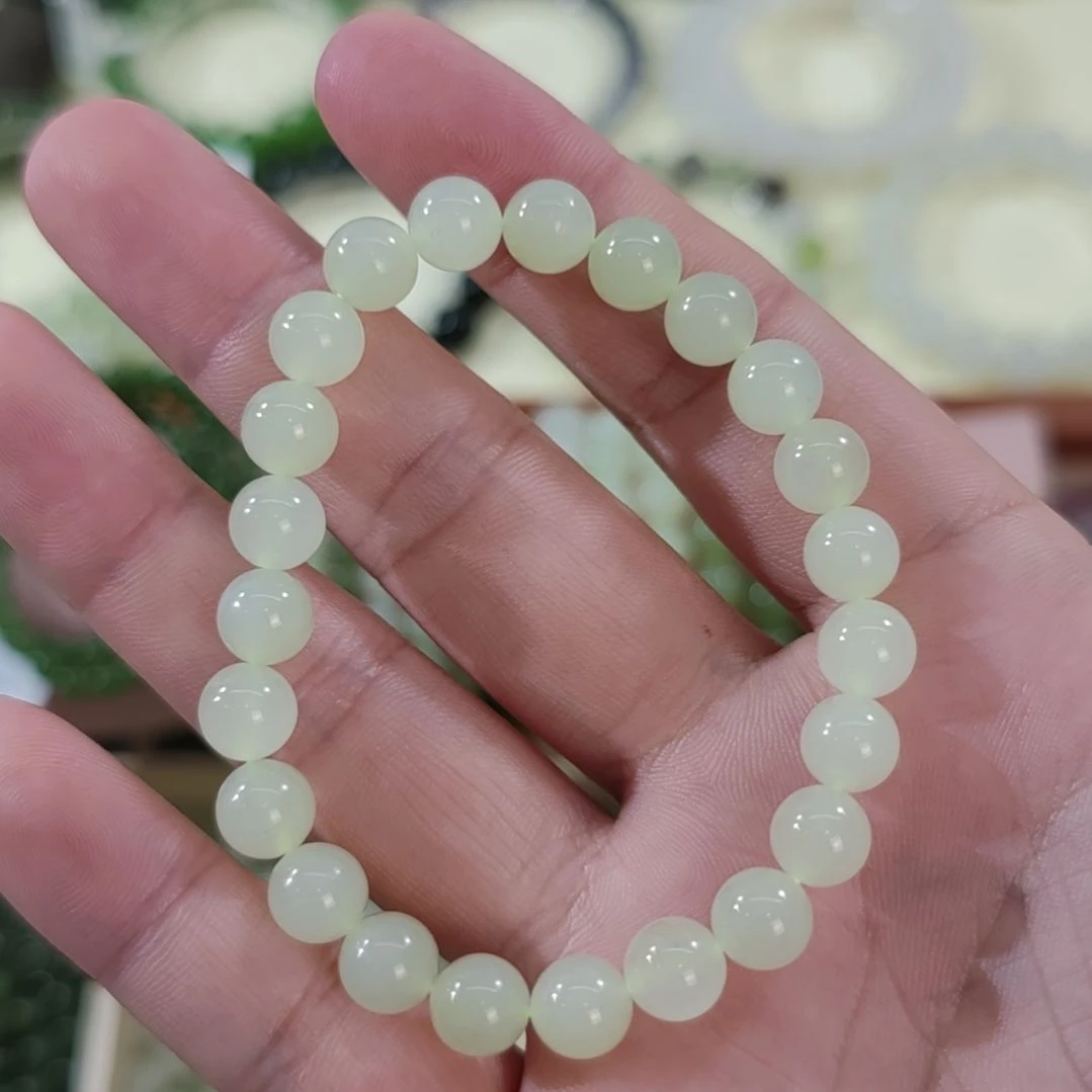 和田玉未镶嵌手串卡8特价高冰浅晴和田玉手串×1