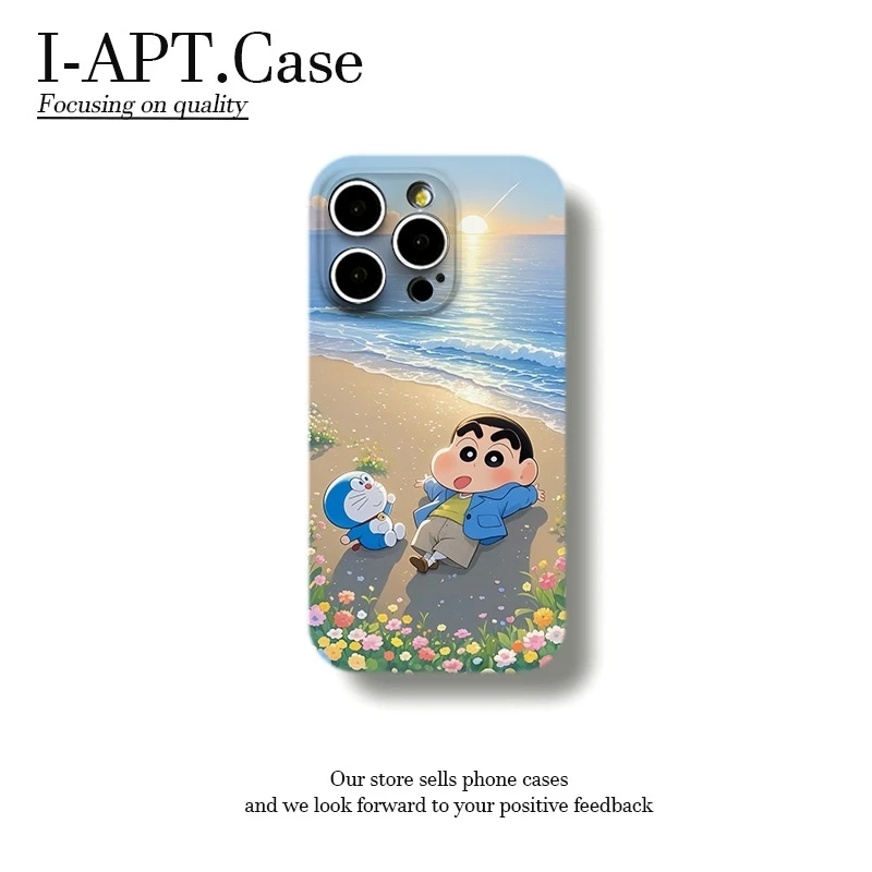 海滩蓝衣小新叮当菲林软壳适用iPhone苹果16手机壳华为oppo小米vi