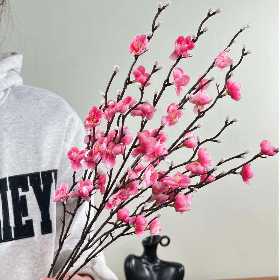 腊梅仿真花 粉色喜庆摆件 客厅餐桌假花