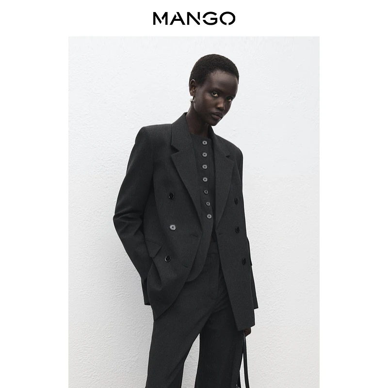 MANGO女装西装2025秋装新款简约双排扣休闲职场通勤西装外套