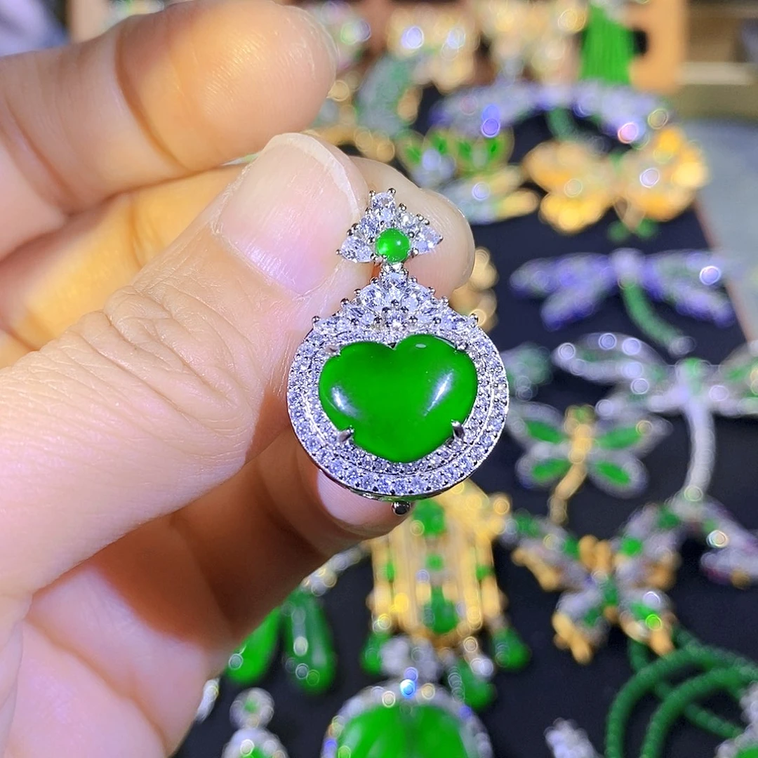 吊坠(不含链)银S925镶嵌翡翠