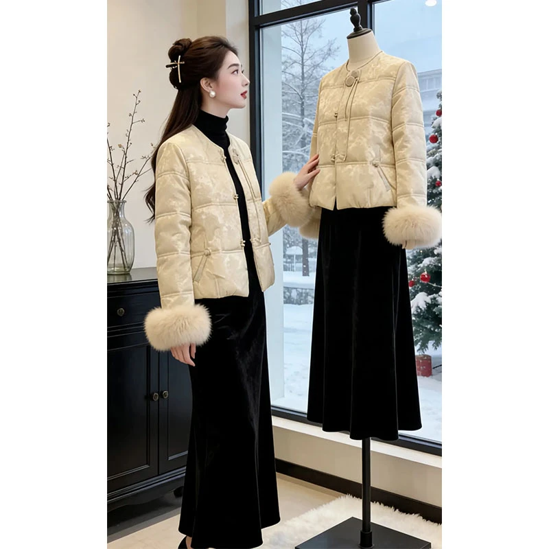 兹伊翰【玉锦辞】新中式国风流苏盘扣棉服女士2025冬季新款保暖棉衣