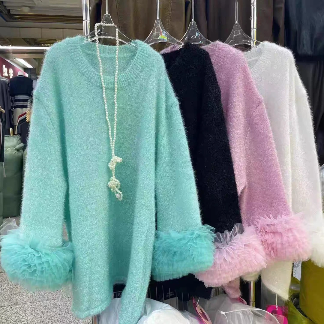 刘媛媛欧货 实拍改2535闪闪沙沙袖宽松大版显瘦毛衣