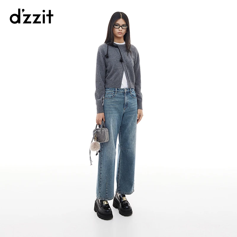 584【陈大可专属】dzzit地素针织衫秋冬新中式盘扣开叉上衣女3I4E43