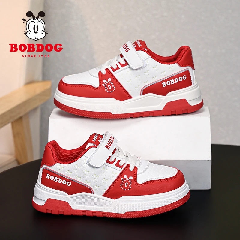 巴布豆童鞋春季男童板鞋女童皮面休闲鞋中大童防滑耐磨儿童鞋子