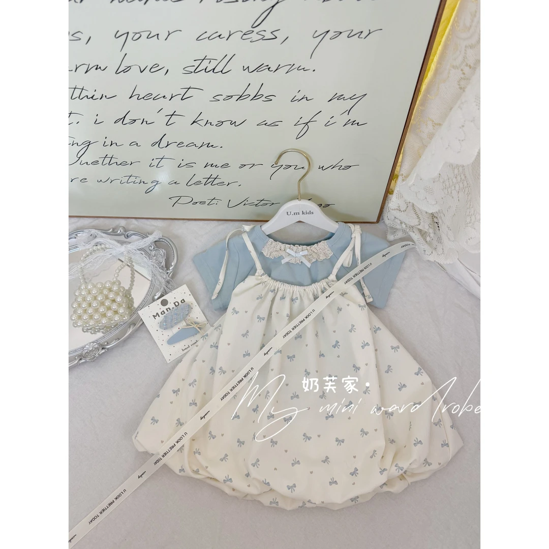 2025定制女童韩版薄款夏季碎花套装夏款公主裙花苞裙时尚洋气百搭