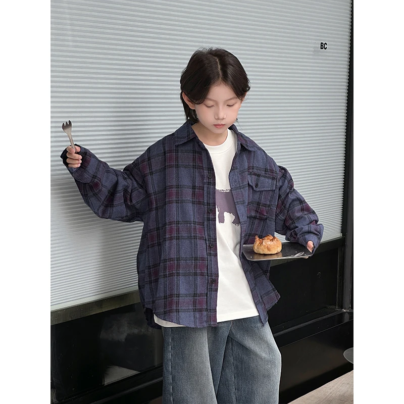 柒号童仓男童衬衫长袖秋冬款2025新款儿童格子帅气百搭款衬衣外套