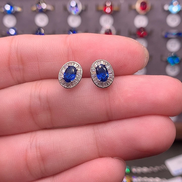 蓝宝石银S925镶嵌耳饰