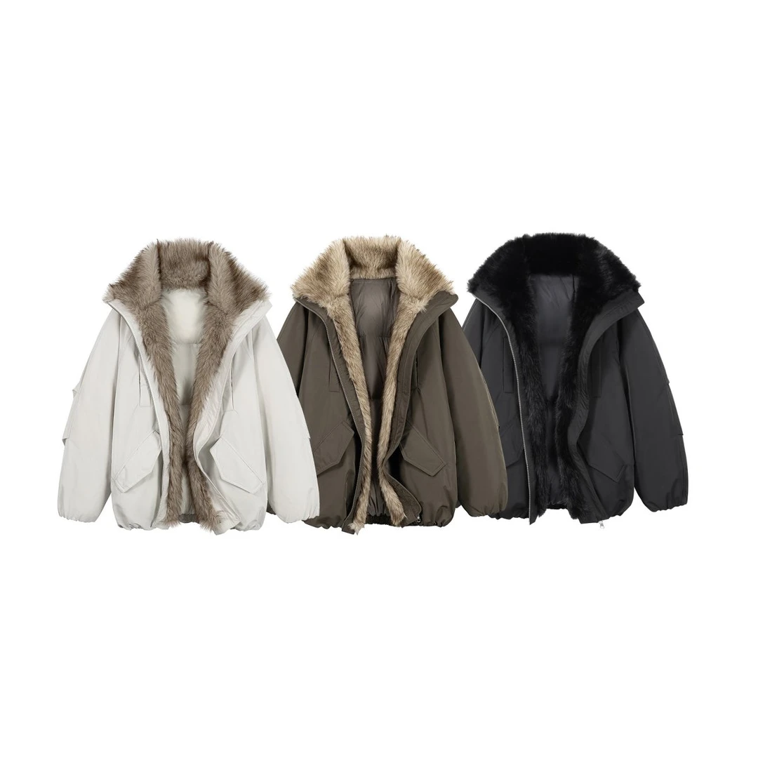 2025冬季座山雕羽绒服90白鸭绒加厚保暖皮草毛领夹克外套