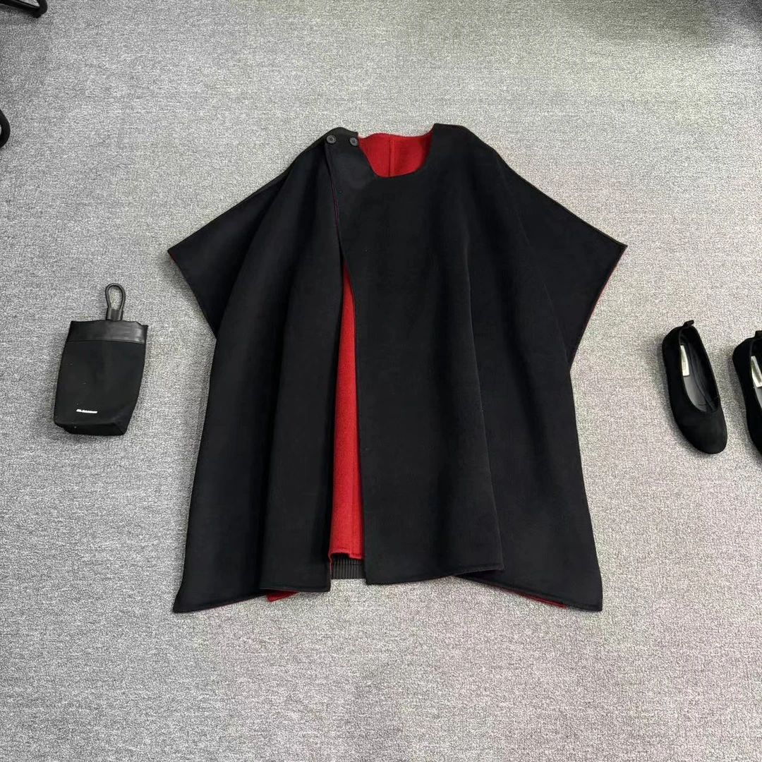 瑶睿安260斤 原创设计双面绒纯手工羊毛斗篷大衣气质宽松 223