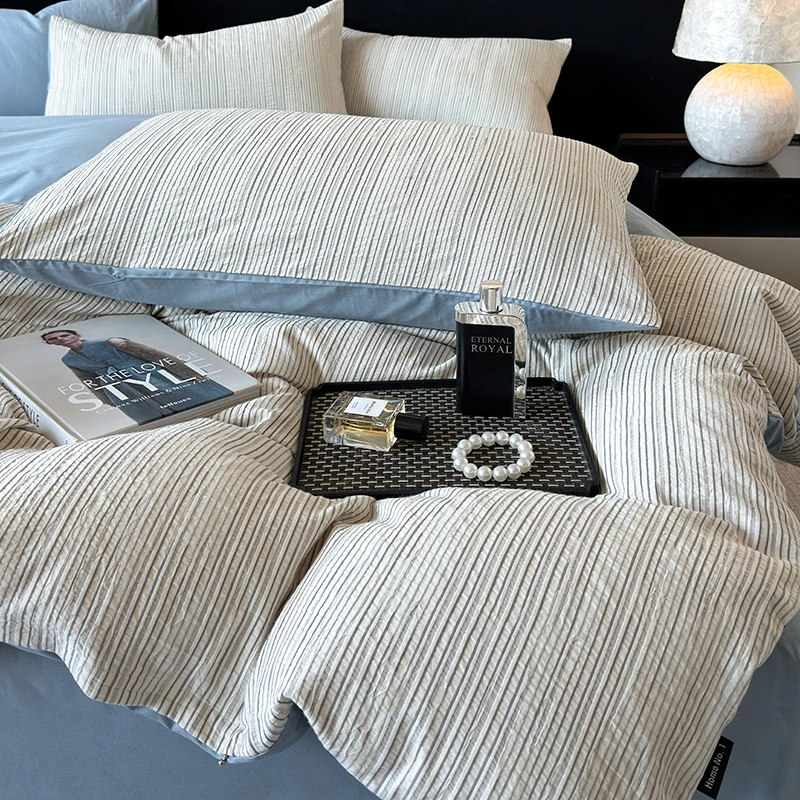 水星高端系列家纺轻奢高级感A类全棉裸睡四件套100纯棉被套床单床