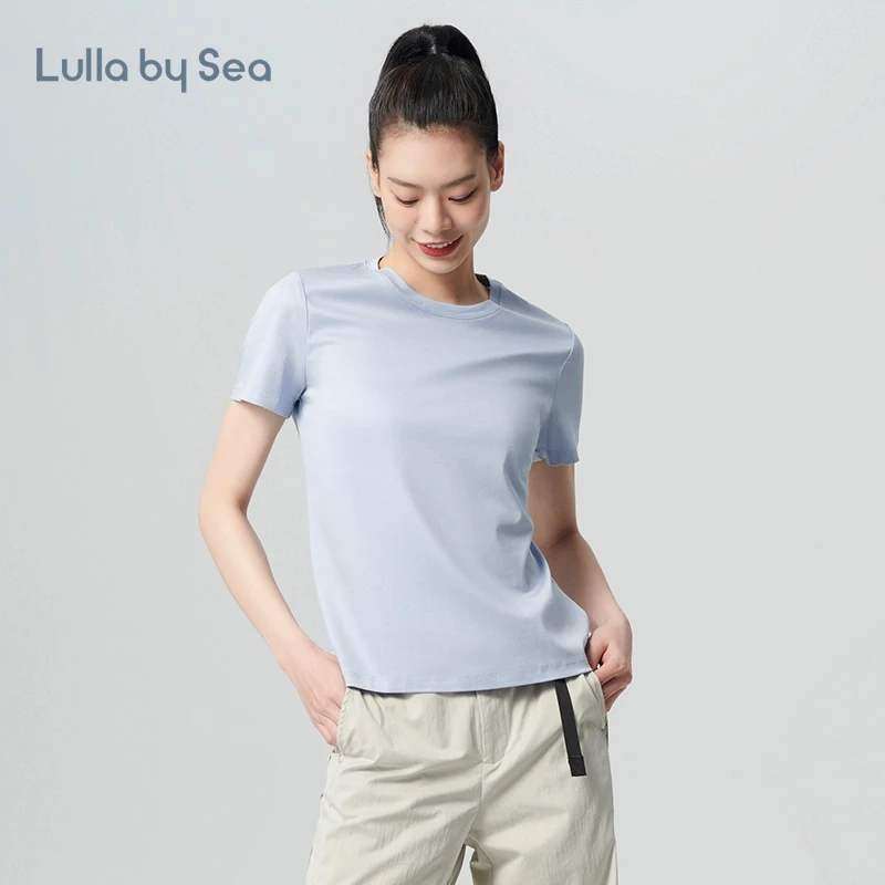 Lulla by Sea| 常规型圆领夏季吸湿纯色女速干显型运动T恤春夏t恤